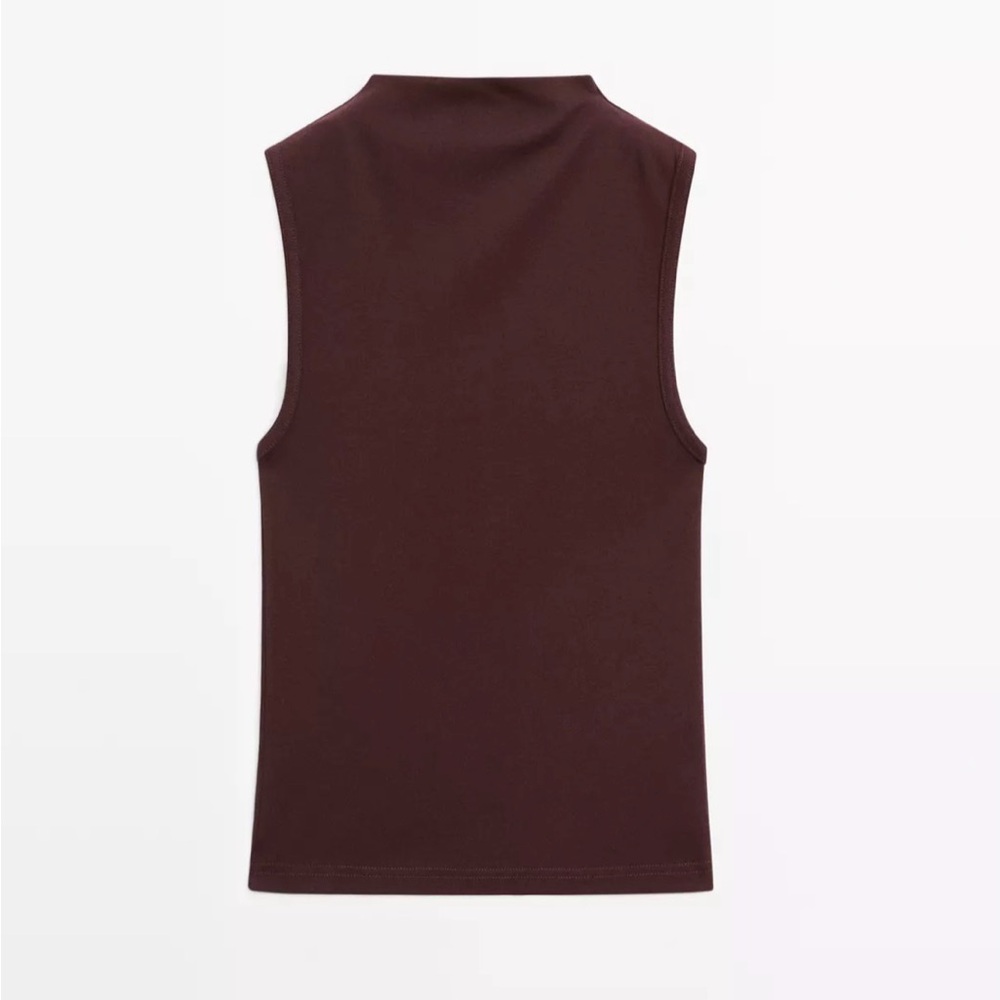 Massimo Dutti 100% Cotton Dark Brown Sleeveless Funnel Neck Top | NWT